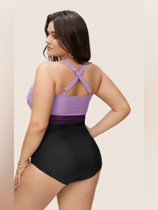 💜 Sculpting Purple Gradient One Piece Swimsuit Tummy Control 2XL - Picture 5 of 11